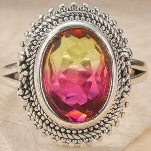 18k White Gold Plated Bohemian Style Multi Color Lab Created Gemstone Ring